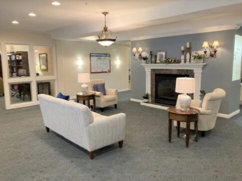 Gathering area near fireplace